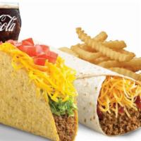 Del Beef Burrito™ & The Del Taco · Our delicious Del Beef Burrito™ & The Del Taco, plus our famous Crinkle Cut Fries and a refr...