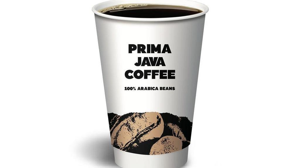 Prima Java Coffee · Made with a premium blend of 100% Arabica beans, this medium roast is brewed throughout the day for a fresh and smooth taste in every cup.