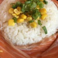 5. Salmon Pepper Rice · Cooked salmon, with rice, broccoli, and corn, served with garlic pepper sauce