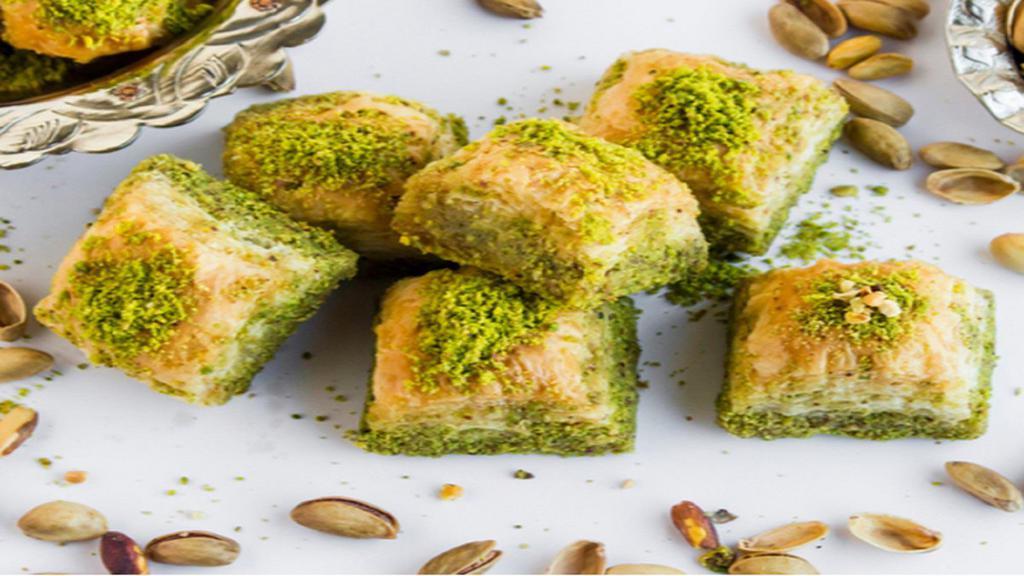 Pistachio Baklava · Mouthwatering dessert pastry made of layers of filo filled with chopped pistachio.