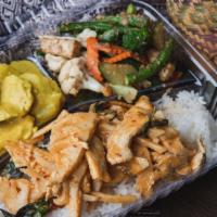 Lunch Combo - (3 Items) · (No modifications to lunch special ingredients) personal lunch combo box served with white o...
