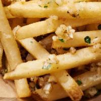 Seasoned Garlic Fries · With Ketchup on the Side.