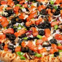 16'' Extra Large Vegetarian Special · Mushrooms, red onions, green bell peppers, black olives and tomatoes.