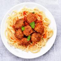 The Meatball Spaghetti · A classic pasta dish with seasoned meatballs and spaghetti with a choice of sauce and parmes...