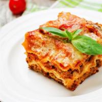 Meat Sauce Lasagna · Layers of pasta filled with house made marinara sauce prepared with minced beef, mushrooms a...