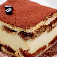 Tiramisu · Traditional coffee flavored Italian layered cake.