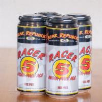 Racer 5  -  4 pack cans · 4 pack | 16oz cans | 7.5% ABV
This hoppy IPA is a full bodied beer brewed with malted barley...