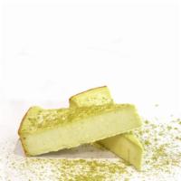 Green Tea Cheesecake · 2 mini slices of green tea cheesecake made with cream cheese and matcha powder.