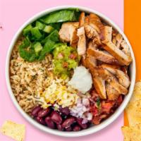 Pop The Pollo Asada Dinner Meal · Broiled chicken with rice, beans, salad and tortillas.