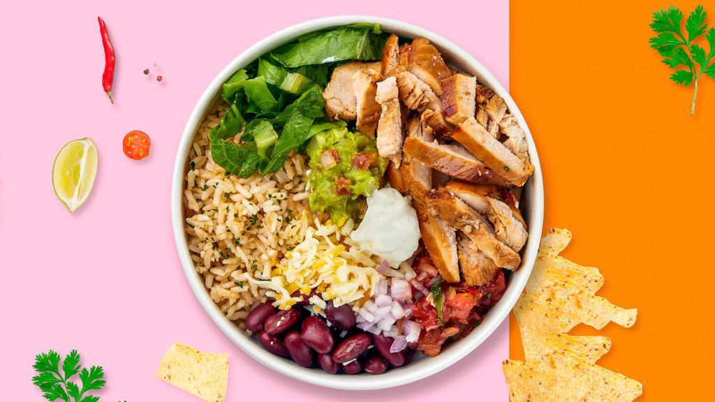 Pop The Pollo Asada Dinner Meal · Broiled chicken with rice, beans, salad and tortillas.
