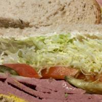Liverwurst · Comes with everything: mayo, mustard, pickle, tomato and lettuce.