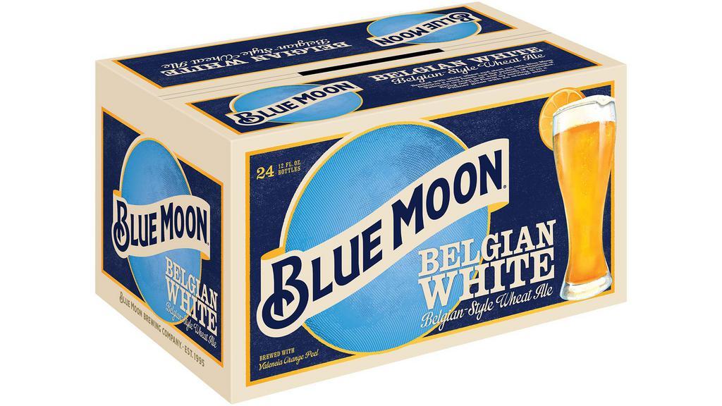 Blue Moon Belgian White Bottle (12 oz x 24 ct) · A wheat beer brewed with Valencia orange peel for a subtle sweetness and bright, citrus aroma.