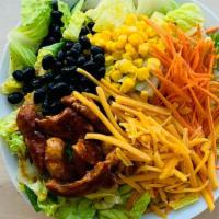 BBQ Chicken Salad · Black beans, corn, shredded carrots, shredded cheese.