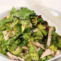 Chinese Chicken Salad · Romaine Lettuce, Cabbage, Chicken, Scallions,
Crispy Rice Noodles, Cilantro, Sesame Dressing