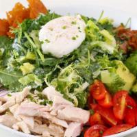 Cobb Salad · Romaine Lettuce, Frisee, Baby Kale, Chicken,
Bacon, Avocado, Pasture Raised Poached Egg,
Red...