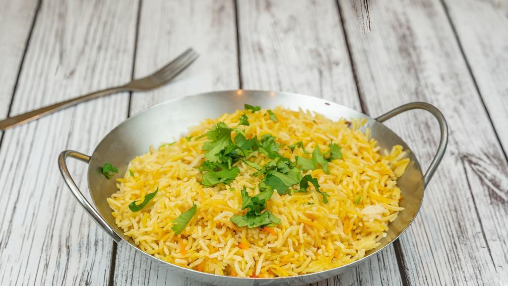 Plain Basmati Rice · Steamed basmati saffron rice.