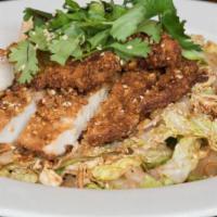 Guy’s Chinese Chicken Salad · Fried chicken breast, peanuts, rice noodles, Chinese noodles, and hoisin dressing, tossed wi...