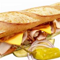 27. Turkey Club & Cheese · Turkey, Lettuce, Tomato, Mayonnaise, cheese. On the side: Pickle, Pepperoncini, Red Onion & ...