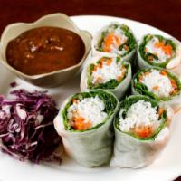 Fresh Shrimp Spring Rolls · Shrimp,Rice noodles, bean sprouts lettuce, and mint, wrapped in rice wrapper served with pea...