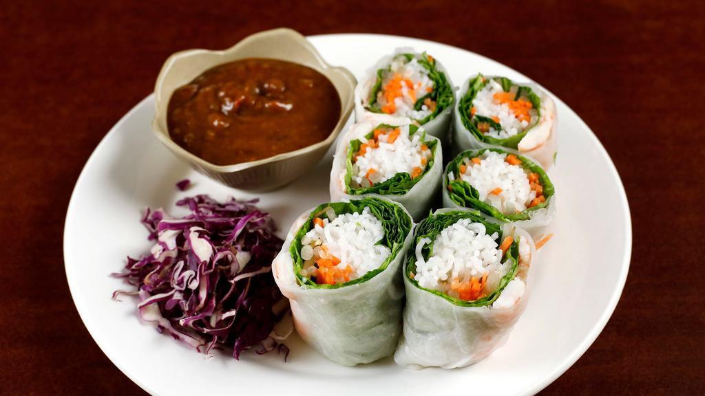 Fresh Shrimp Spring Rolls · Shrimp,Rice noodles, bean sprouts lettuce, and mint, wrapped in rice wrapper served with peanut sauce.