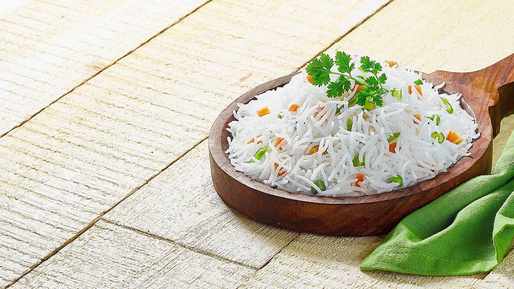 Basmati Rice · Steamed basmati rice.
