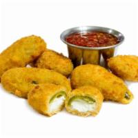 6 Pc Jalapeno Poppers · Hallowed out jalapeno's breaded and stuffed with cheddar cheese.