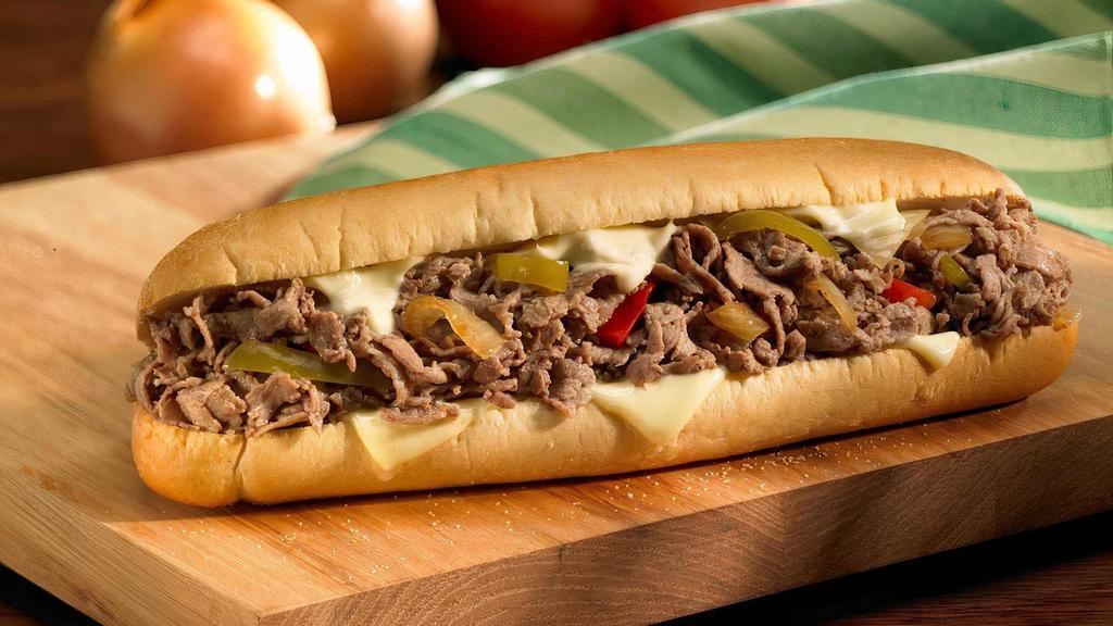 Philly Mushroom · Served on original Amoroso's roll, Grilled Bell Peppers Mushrooms and Onions Melted provolone cheese.<br />Sliced Sweet Cherry and Jalapenos are optional..