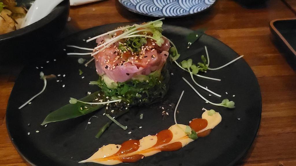 Tuna Poke Salad · wakame/daikon/avocado with spicy dressing