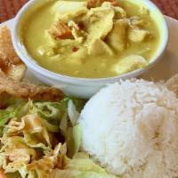 Yellow Curry · Choice of meat, potato, and carrot in yellow curry sauce. (without rice)