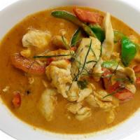 Panang Curry · Choice of meat, kaffir leaves and bell pepper in panang curry sauce (without rice)