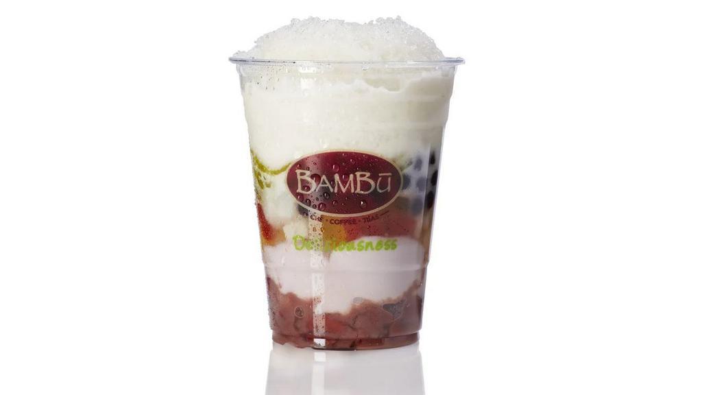 Bambu Combo (Che Thap Cam) · Red beans, mung beans, taro, boba, pandan jelly, rainbow jellies, coconut milk (575 Cal)