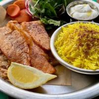 Smoked Salmon belly / Maahi Azad doudi · Sumac and olive oil roasted salmon belly with yogurt sauce and Sangak bread and bowl of turm...