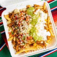 13.  Nacho Fries · With meat, cheese, pico de Gallo, guacamole, sour cream, french fries.