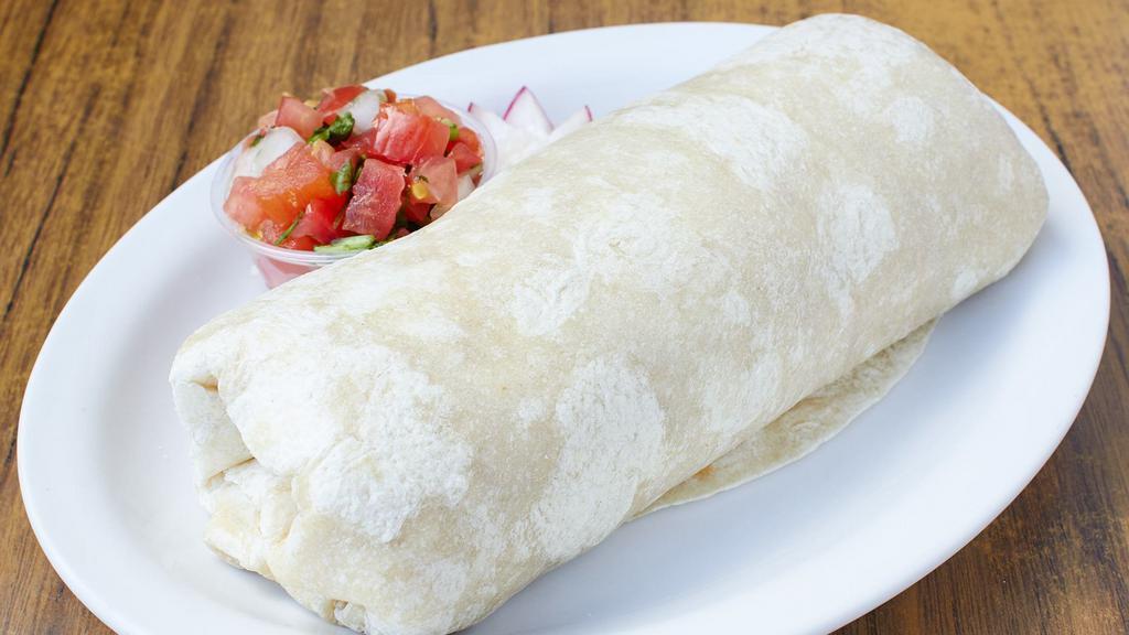 Especial Meat Burrito · With choice of meat, rice, beans, cheese, guacamole and salsa. Make it mojado by smothering it in a savory sauce and topping it with cheese.