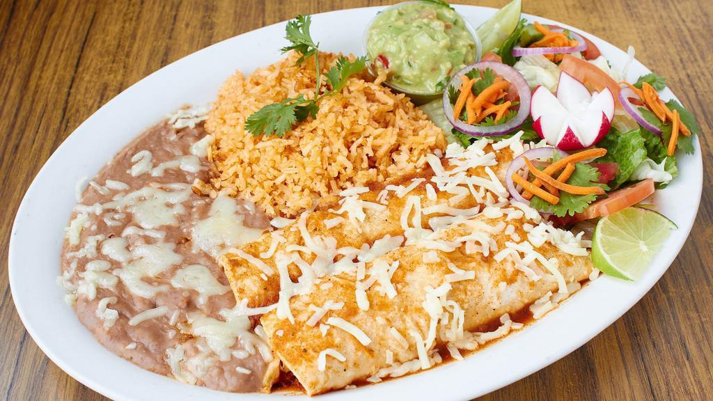 Enchiladas · One enchilada with choice of meat or cheese.