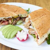 Torta Mexican Sandwich · Your choice of meat with cheese, lettuce, tomato and salsa.
