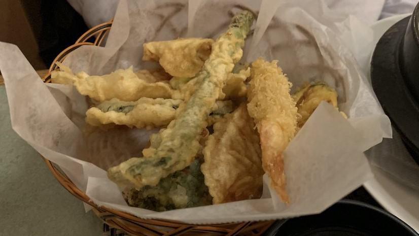 Combination Tempura · Vegetables and shrimp tempura.