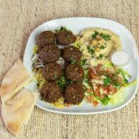 Falafel Plate · Our falafel plate is served with our freshly made falafel, french fries, hummus, and pickled...