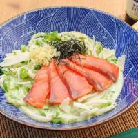 SALMON SPINACH CREAM SAUCE UDON · SPINACH CREAM SAUCE, RAW SMOKED SALMON, PARMESAN CHEESE, GREEN ONIONS, KAIWARE SPROUTS, TEMP...