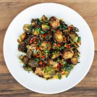 Brussels Sprouts · Brussels Sprouts with Toasted Sesame Oil,. Lime, Cilantro, Garlic, Red Fresno Chiles