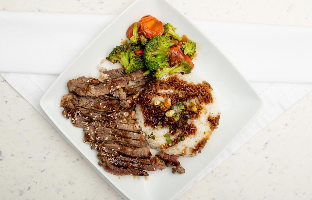 Beef Teriyaki Plate · Served with steamed rice and fresh vegetables.