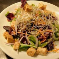 House Salad* · Spring Mix, Pea Sprouts, Shredded Carrots, Red Onion, Mint, Basil, Croutons & Honey Vinaigre...