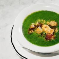 Broccoli Soup · with garlic herb croutons