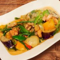 Pinakbet · Stir Fried Asian vegetables such as chinese eggplant, long beans, bitter melon & squash with...