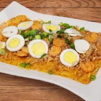 Pancit Palabok · Thin Rice noodles with mixed seafood rich sauce.