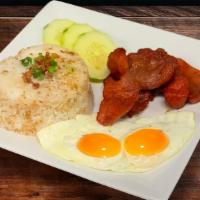 Tosilog · TOcino + SInangag + ItLOG (Sweet cured pork + Garlic Fried Rice + Fried Eggs)