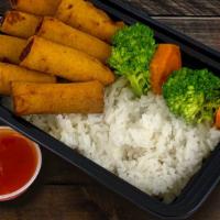 Budget Lunch Lumpiang Shanghai (8 Pcs.) · Pork filled fried egg roll with choice of white rice or noodles and seasonal vegetables.  Sw...