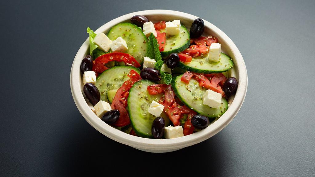 Greek Salad · 32oz bowl- Lettuce, Tomato, Cucumber, Pitted Kalamata Olives, Feta & Italian Dressing