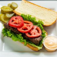 LAMB & BEEF Burger · Ground Lamb & Beef, Lettuce, Tomato, & Special Burger Sauce on a French Roll