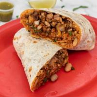 Regular Burrito · Choice of Meat, Beans, Rice, Onions, Cilantro, Hot or Mild Sauce.